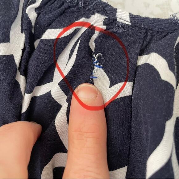 Crown & Ivy Navy, White 3/4 Sleeve Peasant Top, Embroidered, Pom Pom Fringe, XXL - Picture 11 of 12